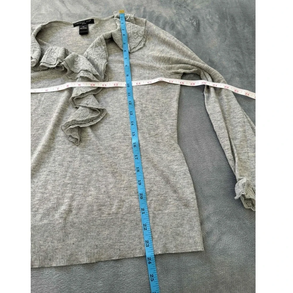 August Silk Sweater Women's Petite M Grey Long Sleeve Ruffle Professional Office